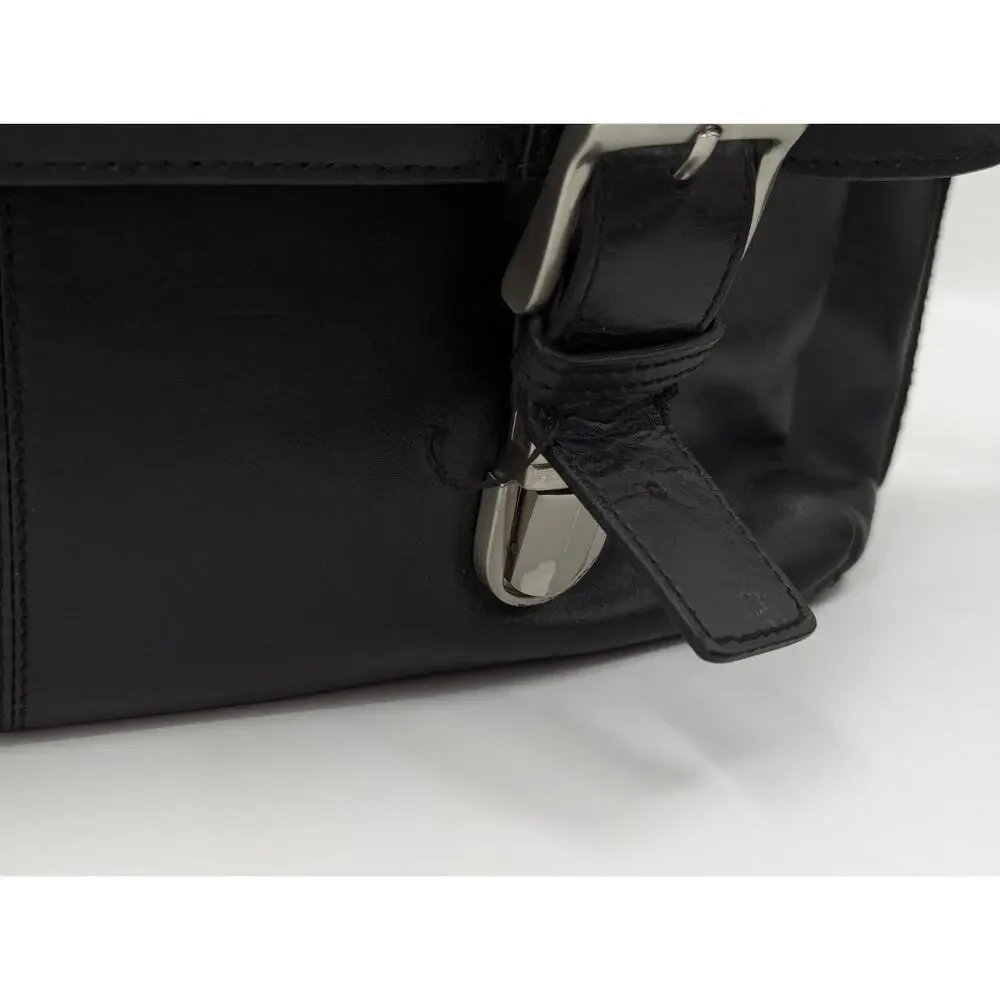 Fossil Vintage Black Leather Briefcase Messenger Computer Laptop Bag
